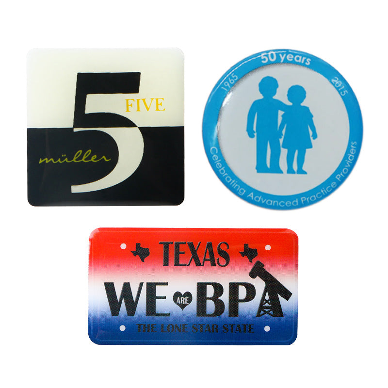 Custom printed award service pin; recognition lapel pin; UV print; sample display.