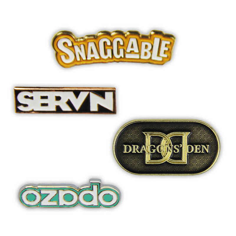 Custom soft enamel pin with brand letter logo; raised metal lines; colored enamel fill.