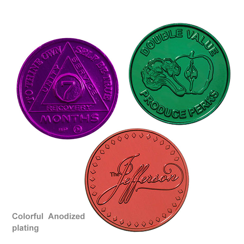 Custom die struck pin with colorful anodized plating; vivid metallic tones