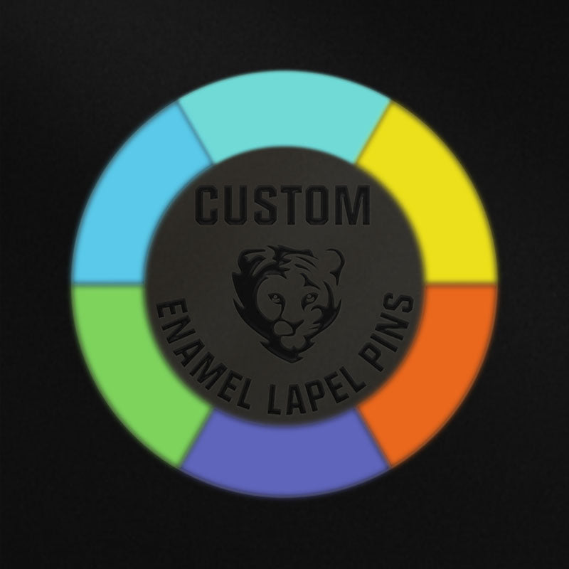 Custom glow in the dark pins featuring a vibrant multi-colored design that emits a luminous effect in low-light conditions