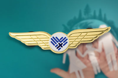 Custom Pilot Wings Pin Gold Plated With 3D Raised Wings and Central Crosshair Emblem for Community Charity Service Recognition