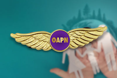 Custom Pilot Wings Pin Gold With 3D Embossed Design Featuring Custom OAPN Emblem on Purple Center for Faith-Based Service and Dedication Recognition