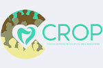 CROP Logo Featuring Green Heart Symbol with Intertwined Motif on Earth-Tone Camouflage Background and Bold Custom CROP Text for Brand Partnership and Recognition