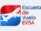 EVSA Flight School Logo Featuring Red and Blue Mountain or Shield Shape with White Aircraft Silhouette and Bold Multi-Color 'Escuela de Vuelo EVSA' Text for Aviation Training Partnership Recognition