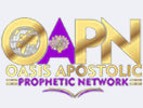 OAPN Logo Wall Featuring Gold 3D Letters with Purple Palm Tree Design on White Background for Apostolic Prophetic Ministry Recognition and Partnership