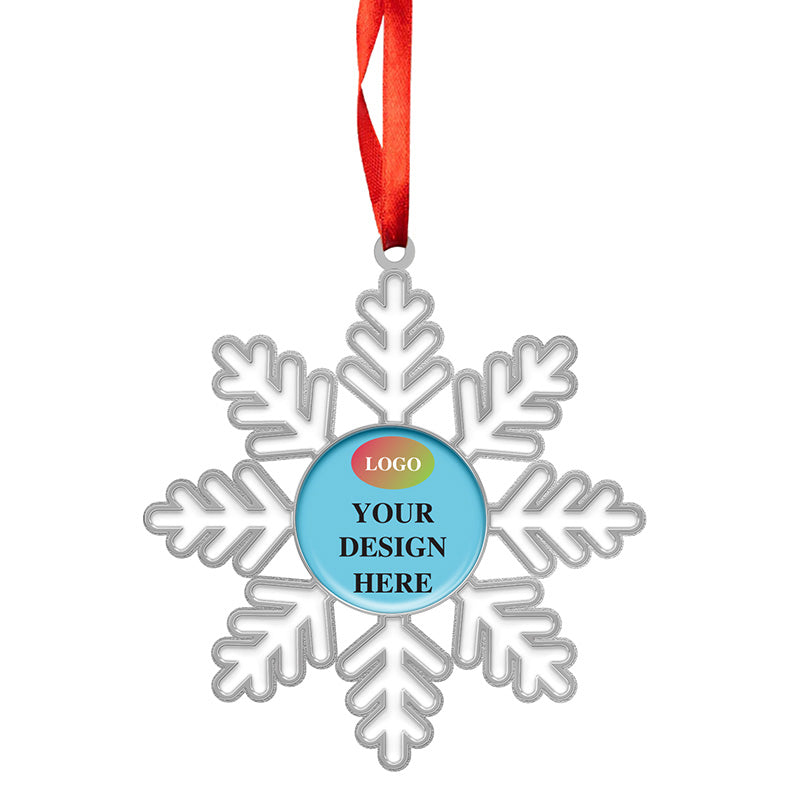 Silver Metal Christmas Ornaments, Metal Snowflake Christmas Ornaments with Custom Company Logo