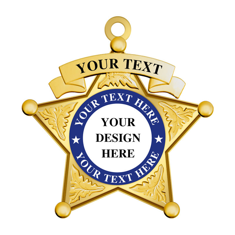Gold Mini Sheriff Star Charm Badge with UV center, perfect for collectible sheriff charms, cosplay, or youth cadet mini badge tokens