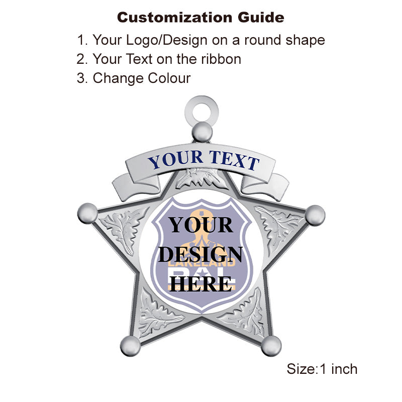 Silver Sheriff Star Charm with UV printed seal, ideal for badge collectors, personalized charms, or junior police theme souvenirs