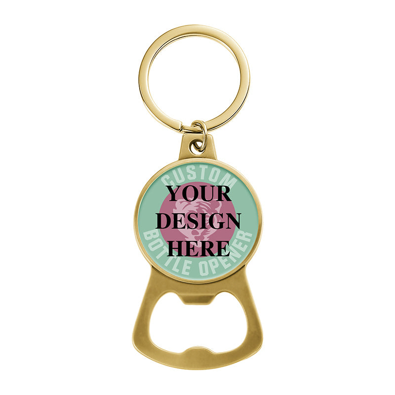 gold bottle cap opener keychain with sleek metal finish