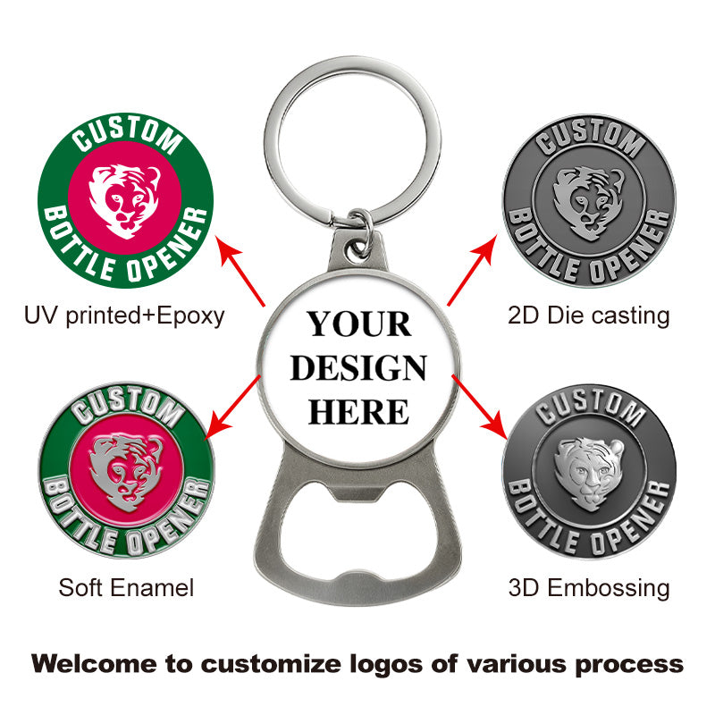 silver bottle cap opener keychain for promotional use or gifting with 4 custom LOGO options