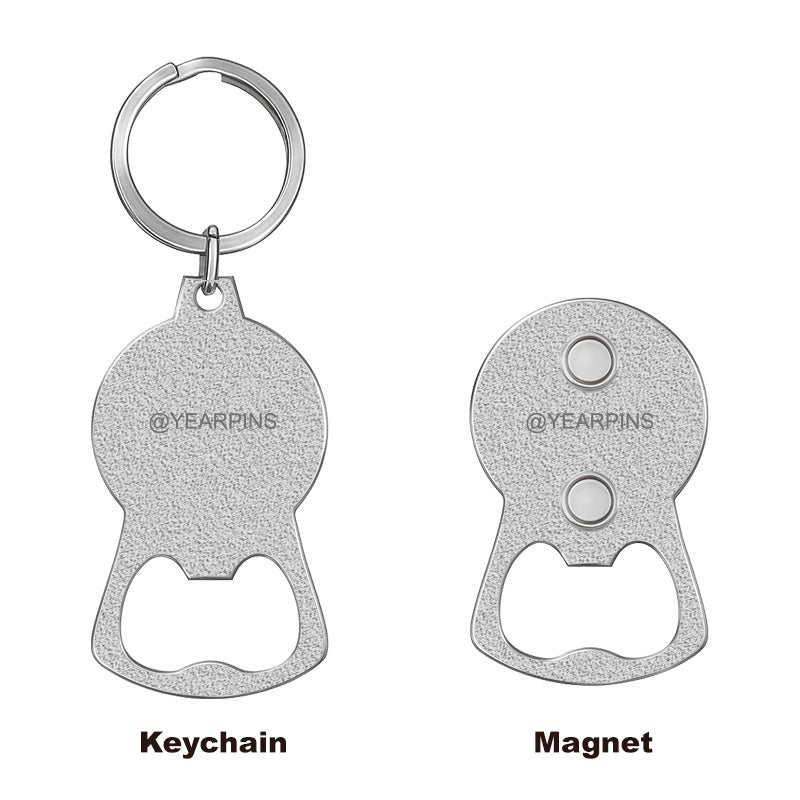 silver bottle cap opener comparison: keychain vs fridge magnet back styles