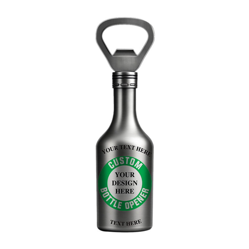 silver corona bottle opener with beer bottle silhouette and extended long neck style