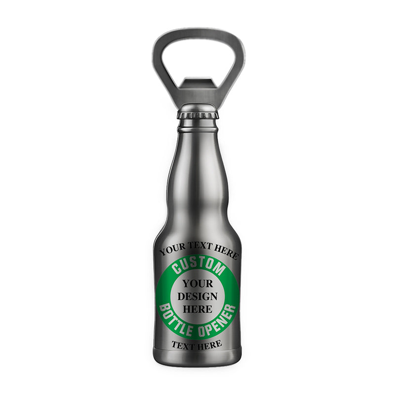 silver corona bottle opener in beer bottle shape with traditional neck design, compact and classic