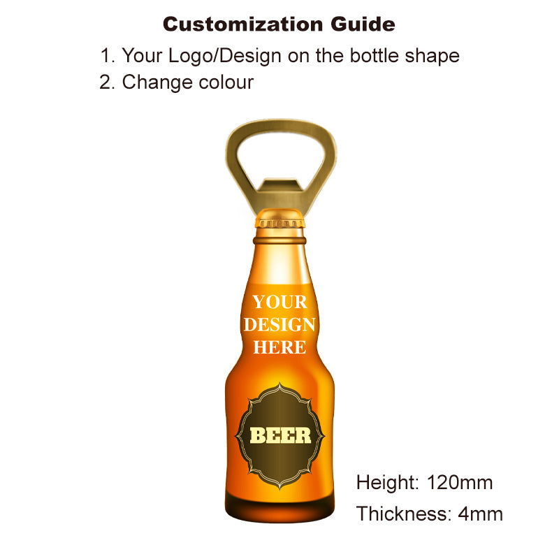 gold corona-style bottle opener shaped like a beer bottle with traditional neck