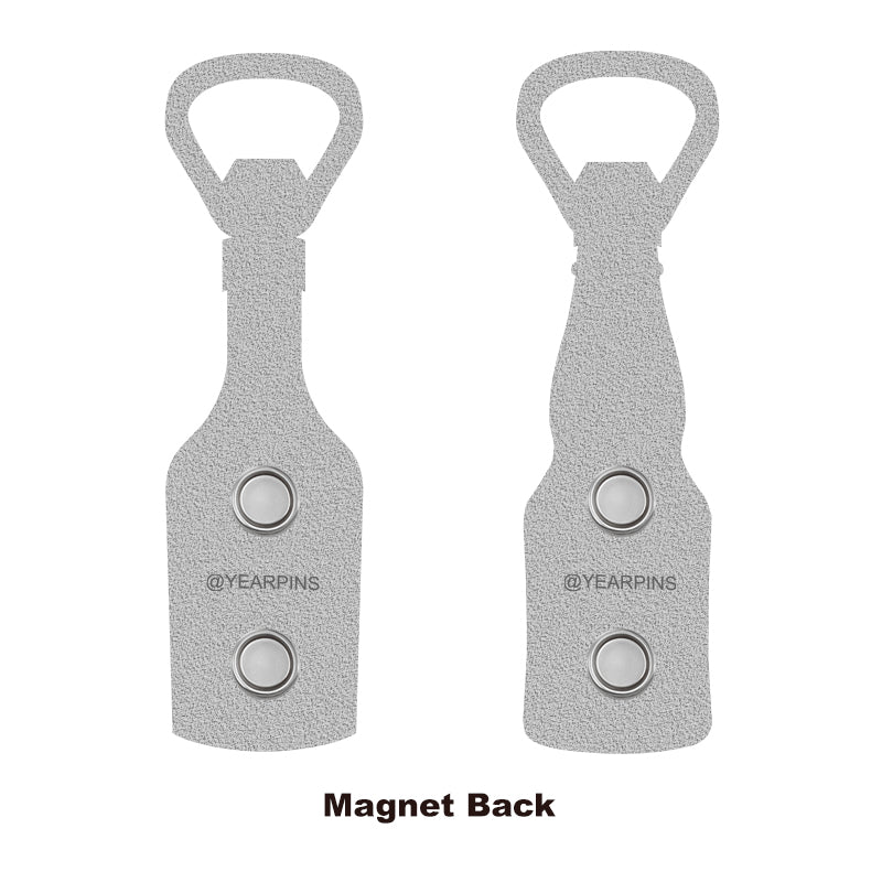 magnetic back view of silver corona bottle openers A and B, ideal for fridge attachment
