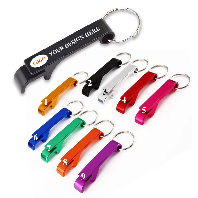 9 available color options for aluminum bottle opener keychains