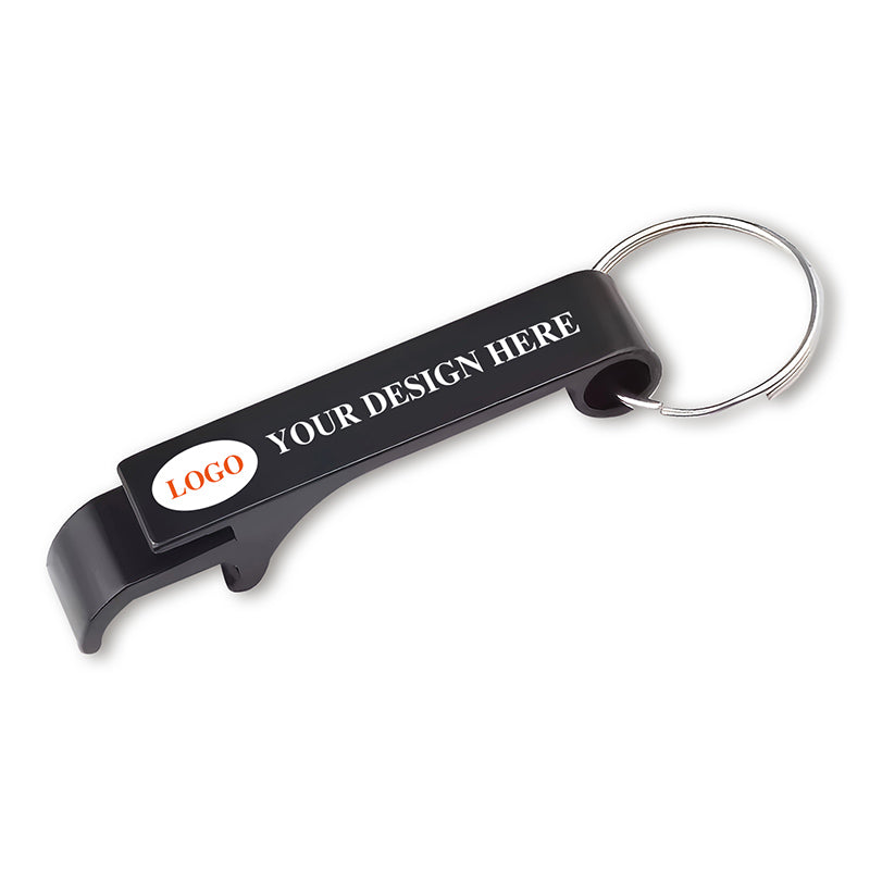 black aluminum bottle opener keychain with sleek surface and laser marking