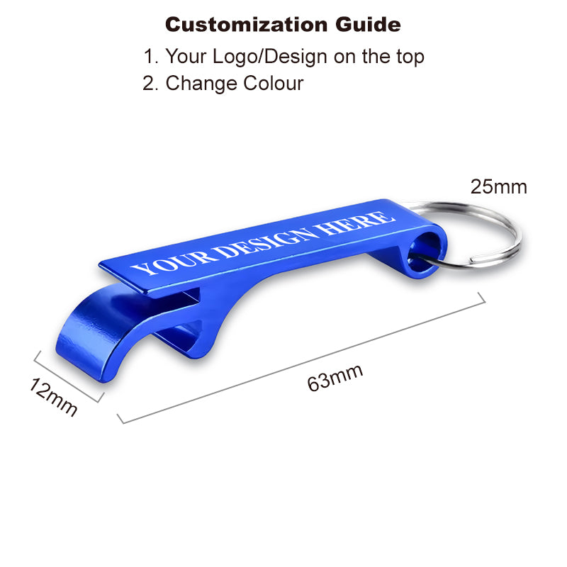 blue aluminum bottle opener keychain with matte finish and custom logo option