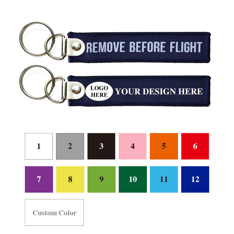 embroidered flight tags in 12 different colors for full customization