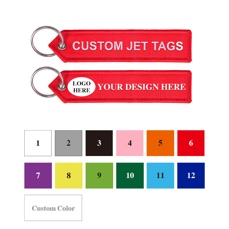 color chart showing 12 available options for jet tags