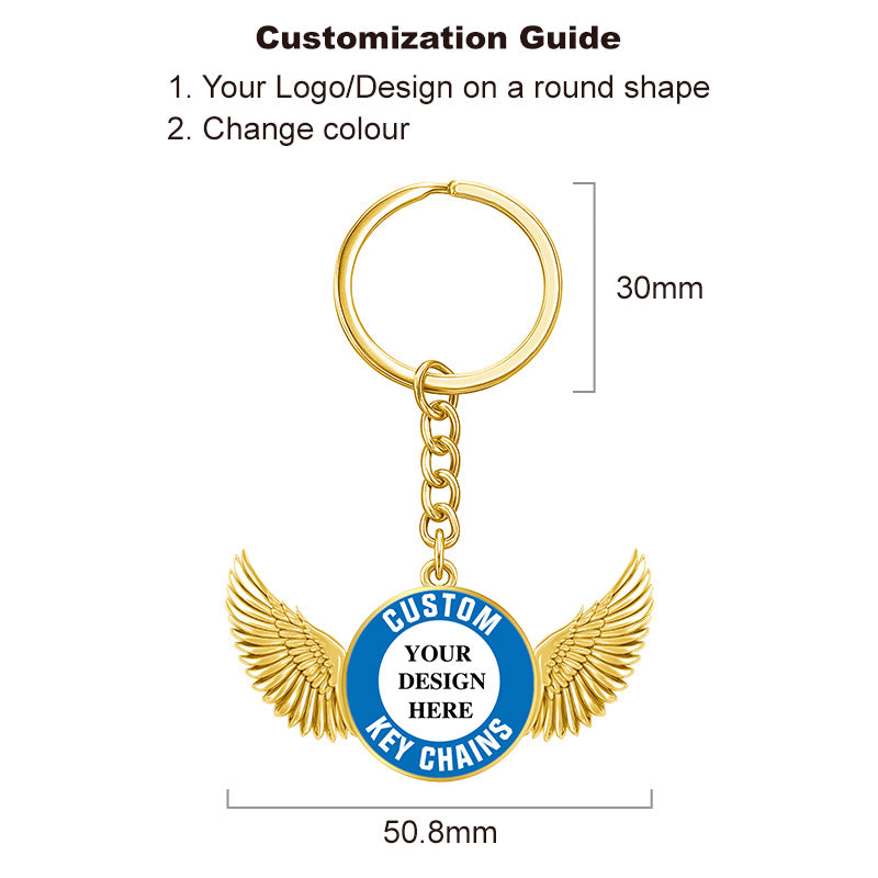 gold pilot wings keychain with smooth finish and logo area for branding