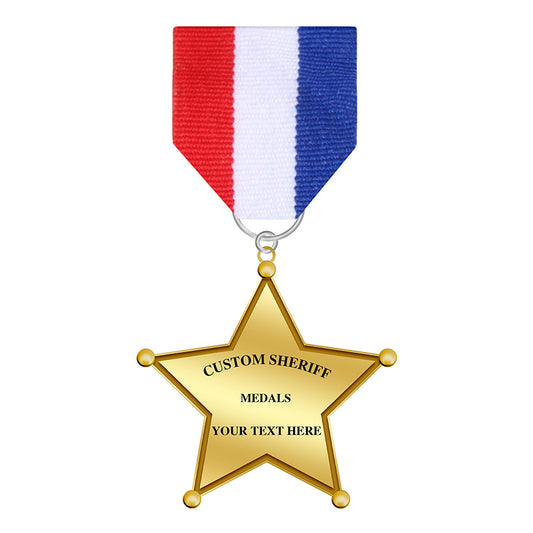 Gold 5-Point Star Sheriff Medal with center circle area for custom seal or text, great for youth unit badges or replica law enforcement medals
