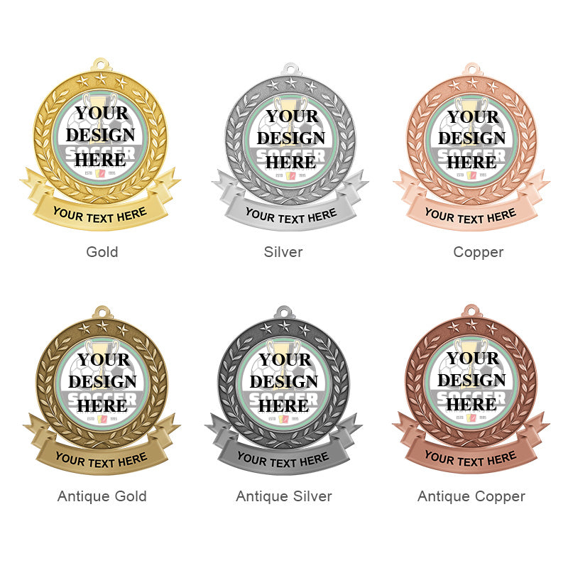 UV printed soccer medals - laurel wreath
