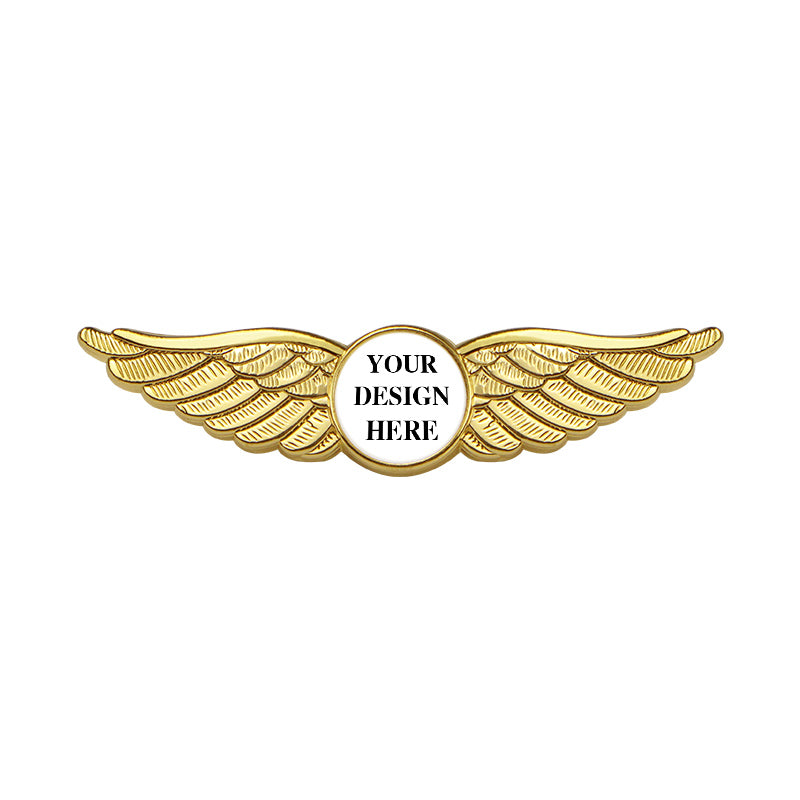 Air Force Wings Pin with Custom Round Logo - 2.5 inch