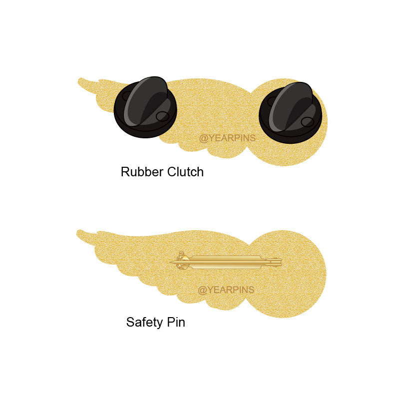 Air Force Wings Pin with Custom Round Logo - Half Wing 1.75 inch - Back Side