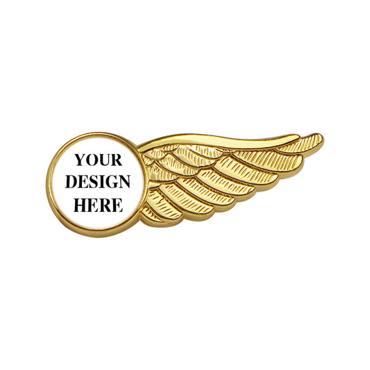 Gold Air Force Wings Pin with Custom Round Logo - Half Wing 1.75 inch