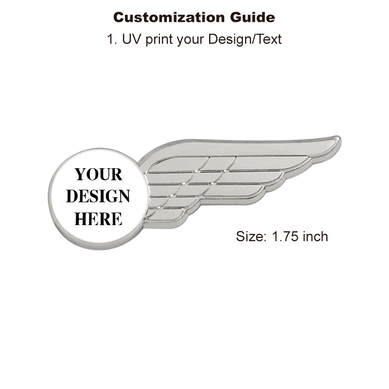 Airline Wings Pin with Custom Round Logo - Half Wing 1.75 inch