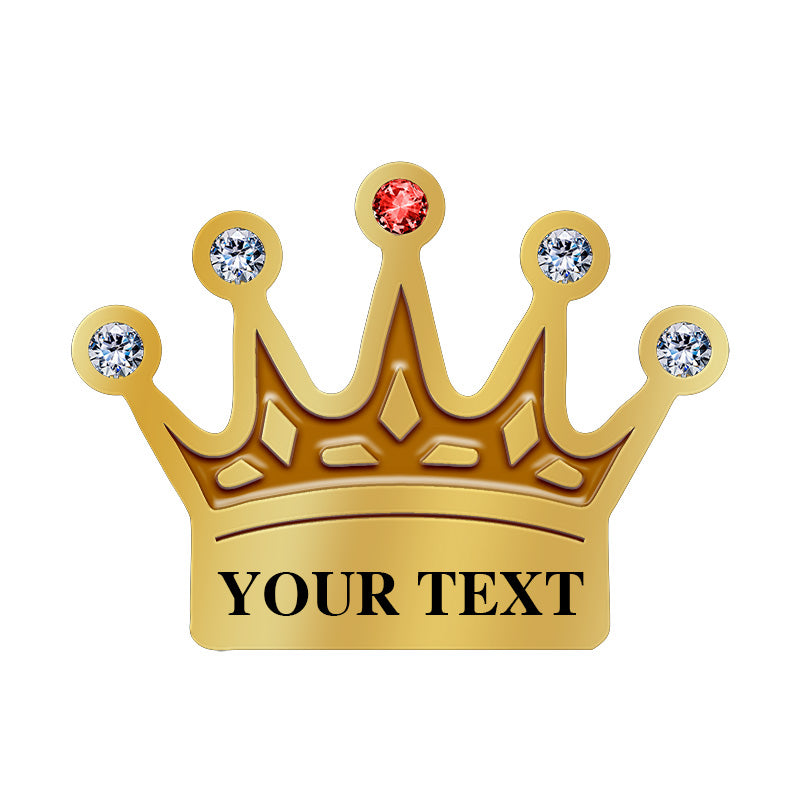 Gold crown lapel pin with custom text