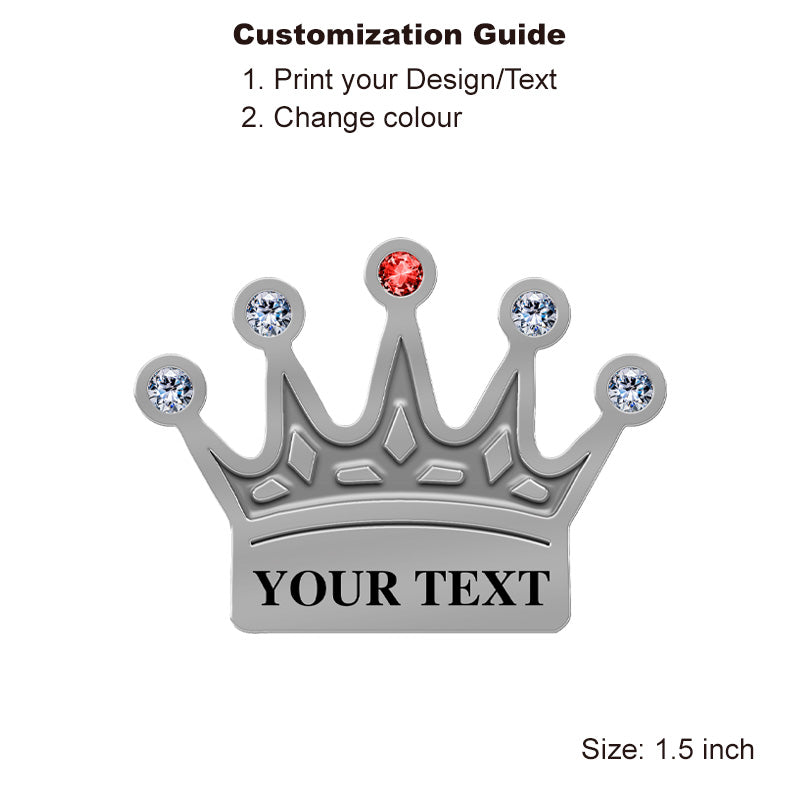 Silver crown lapel pin with custom text