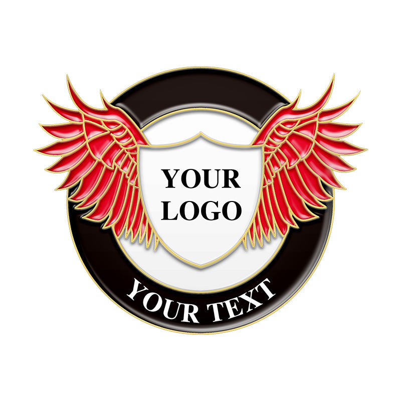Gold Plating Eagle Wings Pin with Custom Text & Shield Logo