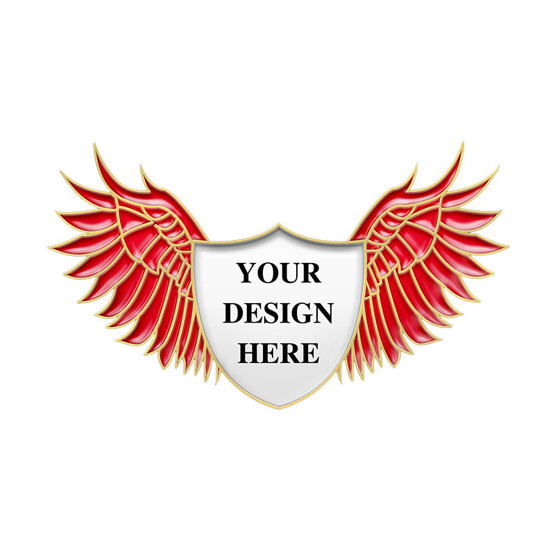 Gold Eagle Wings Pin with Custom Text & Shield Logo