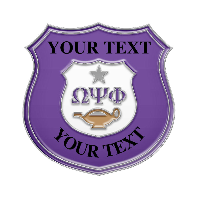 Silver Fraternity Pin with Custom Design; Omega Psi Phi; Shield shape