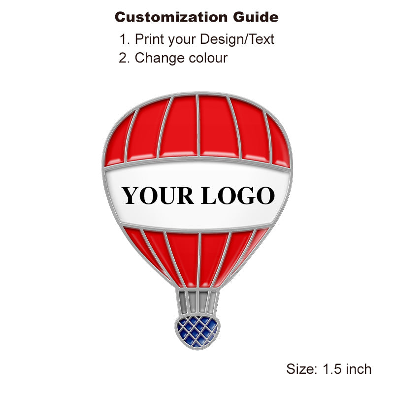 Silver hot air balloon enamel pin with custom logo