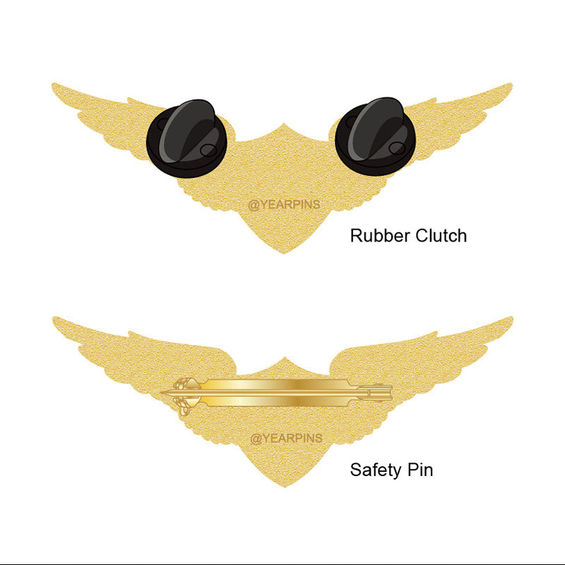 Pilot Wings Pin with Custom Shield Logo - 2.5 inch Back Side