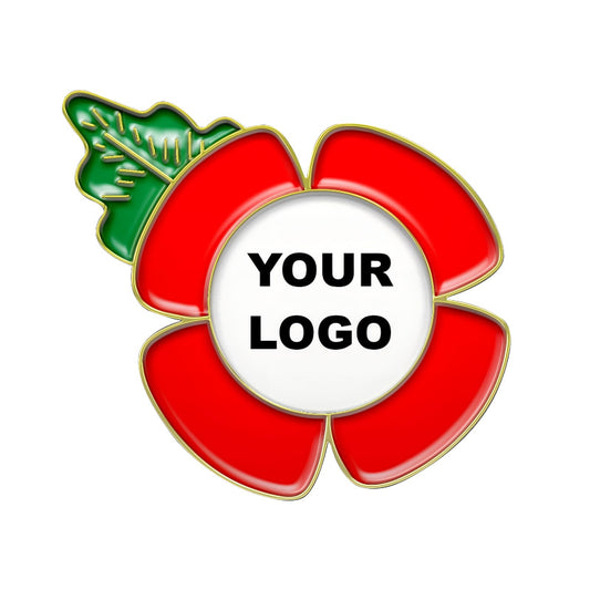 Gold Poppy Pin with Custom Center Round Logo