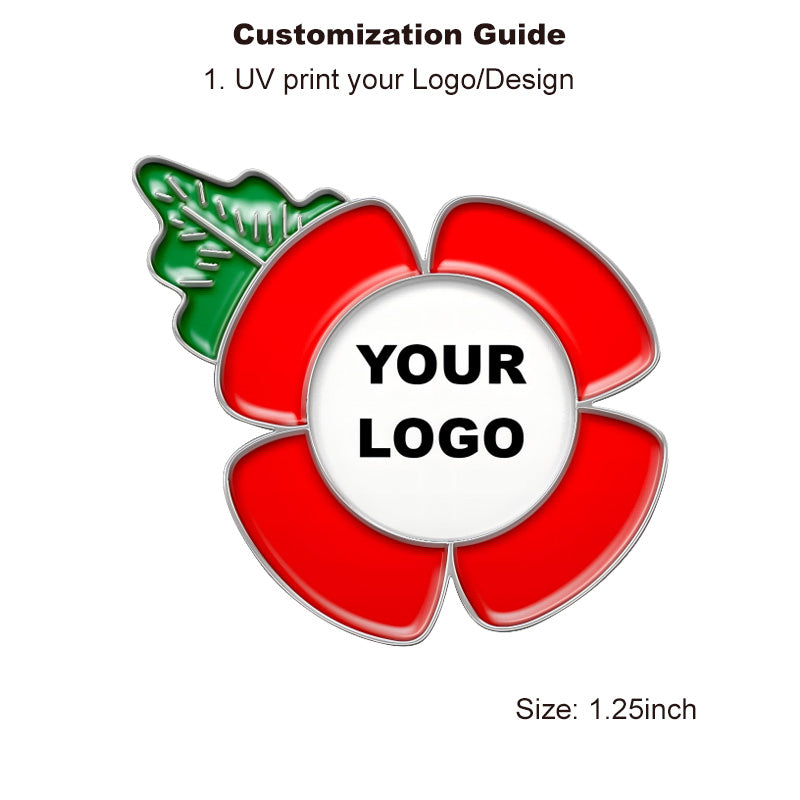 Silver Poppy Pin with Custom Center Round Logo