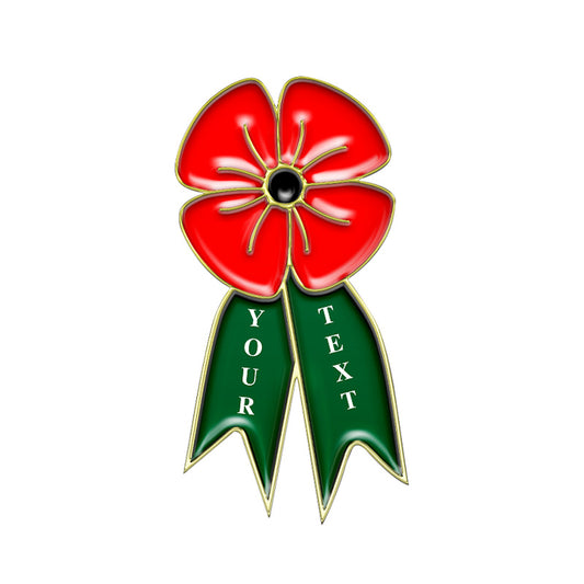 Gold Poppy Pin with Custom Ribbon Text