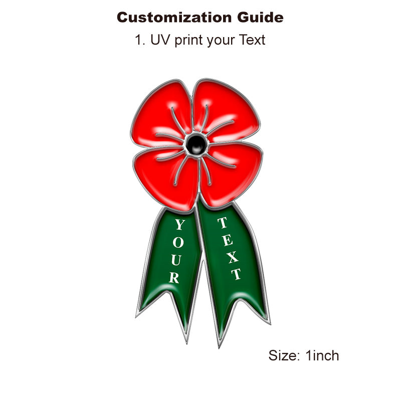Silver Poppy Pin with Custom Ribbon Text