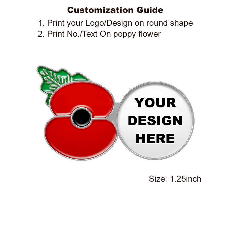 Silver Poppy Pin with Custom Right Round Logo