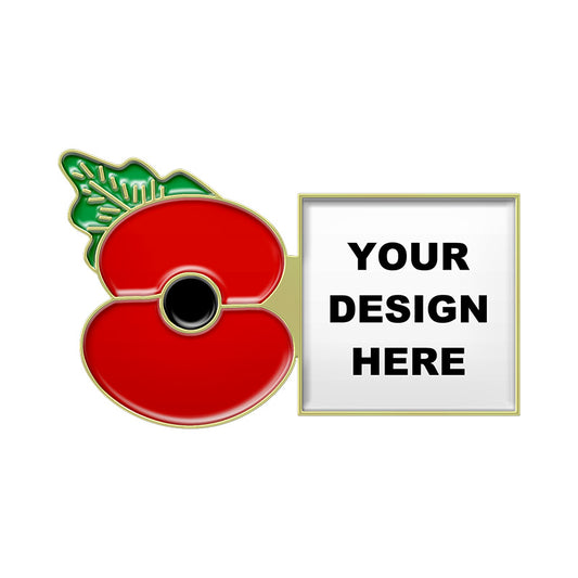 Gold Poppy Pin with Custom Right Square Logo