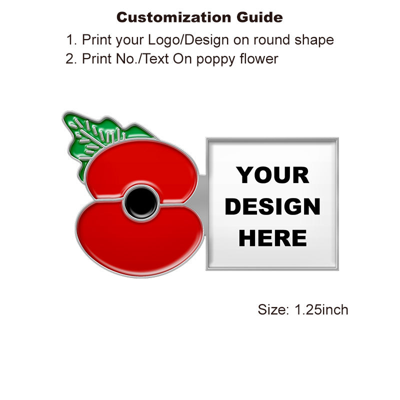 Silver Poppy Pin with Custom Right Square Logo
