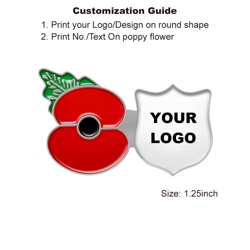 Silver Poppy Pin with Custom Shield Logo