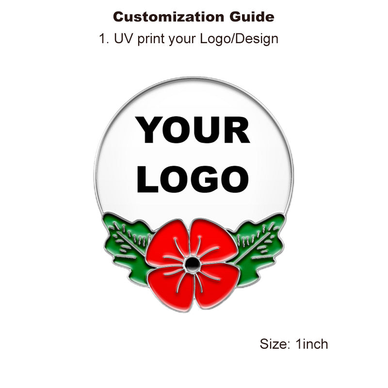 Silver Poppy Pin with Custom Upper Arc Logo