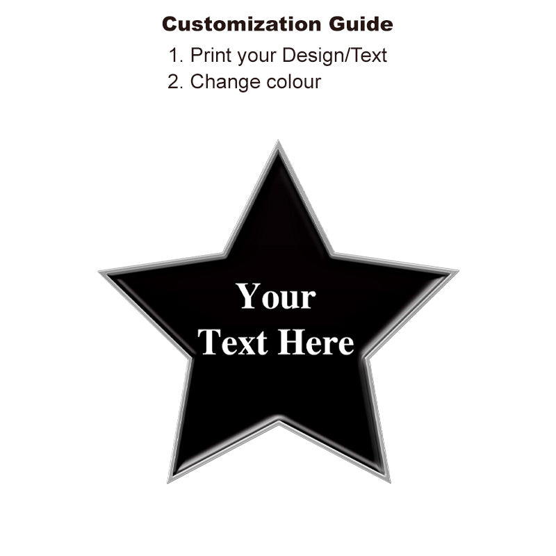Silver star badge personalized with your text
