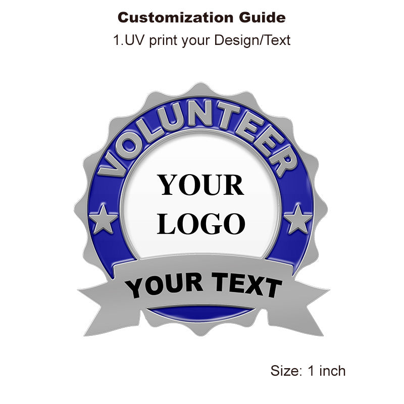 Navy Blue Enamel Volunteer Pin with Custom Round Logo - Silver