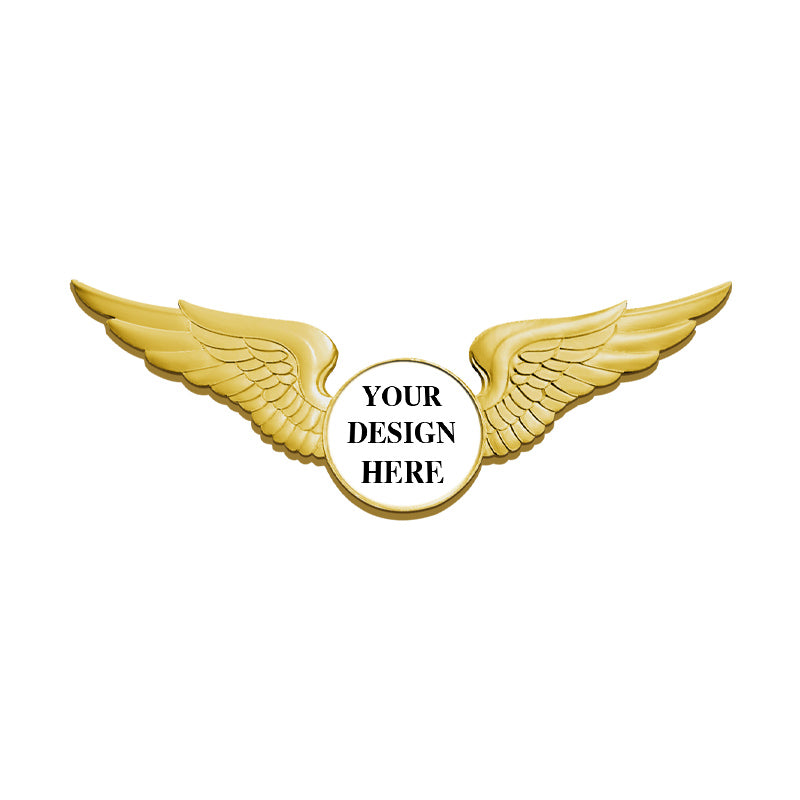 Gold Wing Pin with Custom Round Logo - 2.5 inch